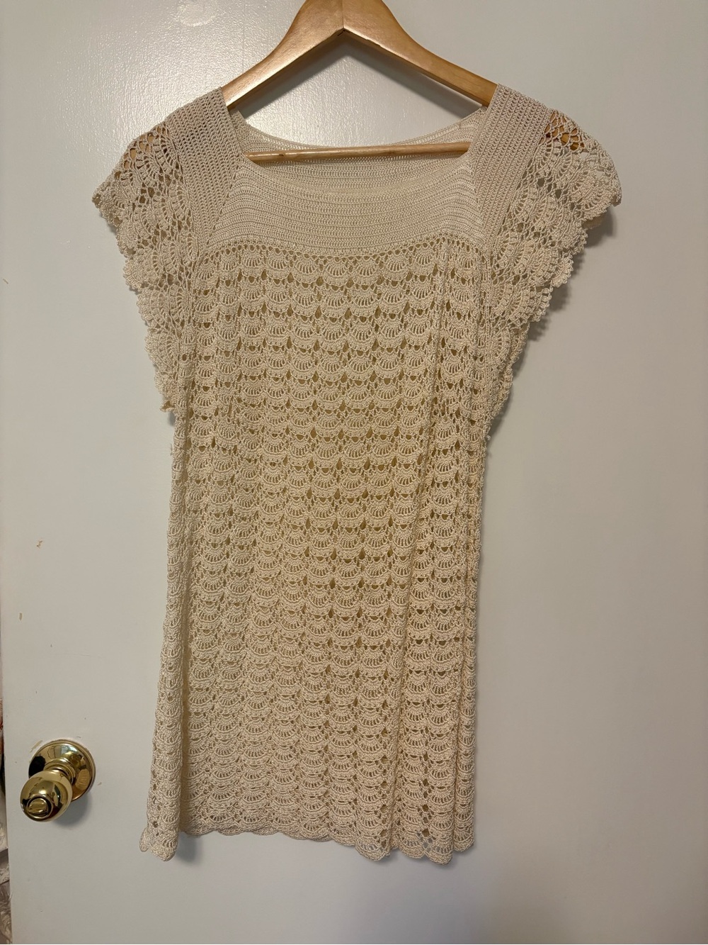 Cream Crochet Knit top or mini dress